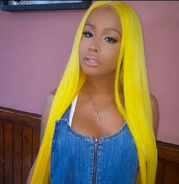 Yellow realitystar lace front long wig