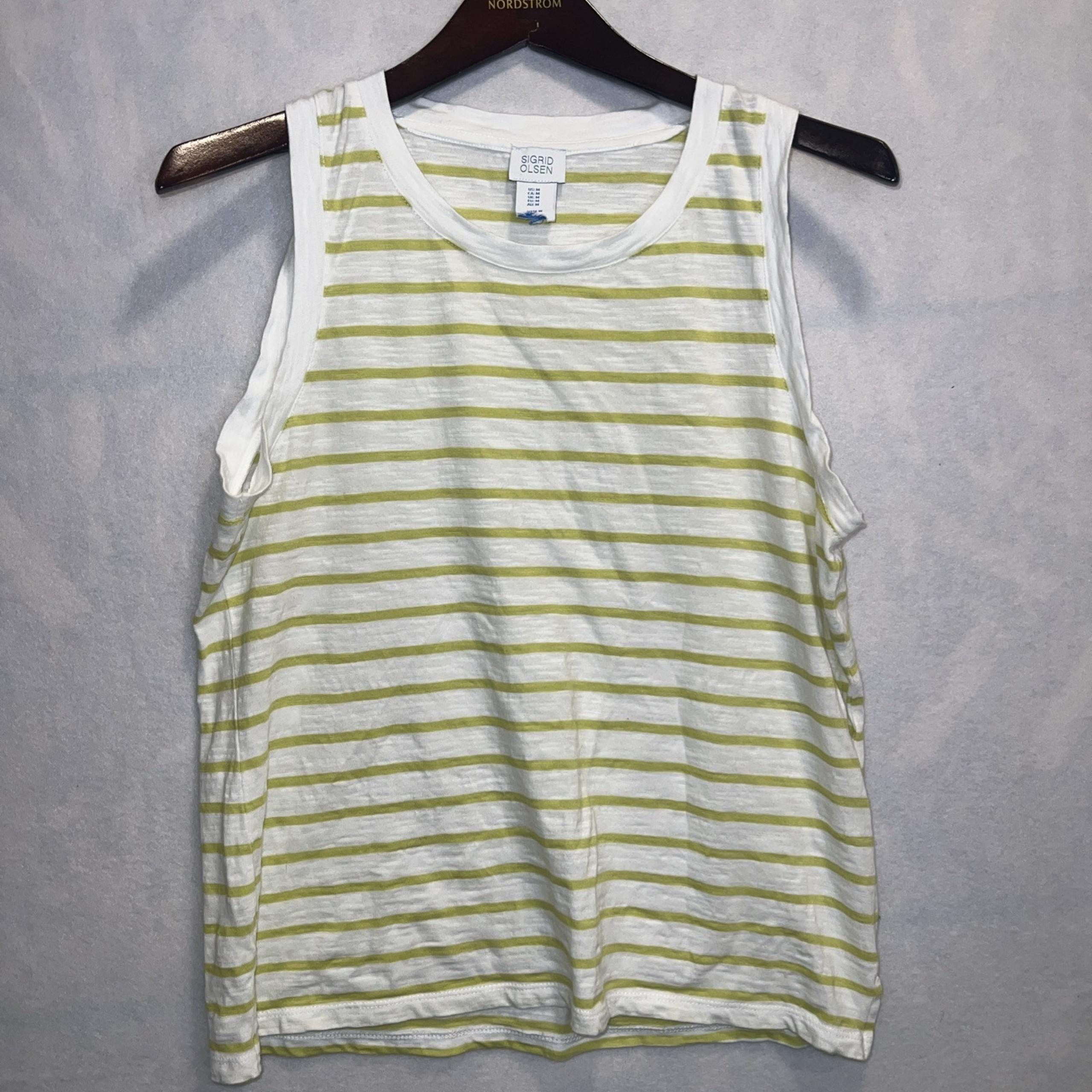 Sigrid Olsen Medium Women's Sleeve Striped Top 100% Cotton