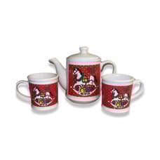 Vintage Christmas Rocking Horse Carousel Tea kettle set: 70’s Era: Ceramics