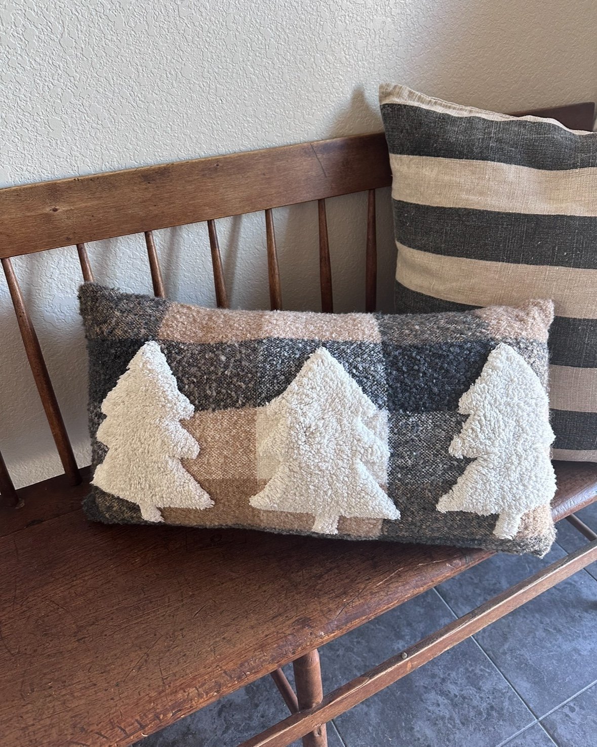 Nicole Miller Gingham Farmhouse Tree Decorative Pillow