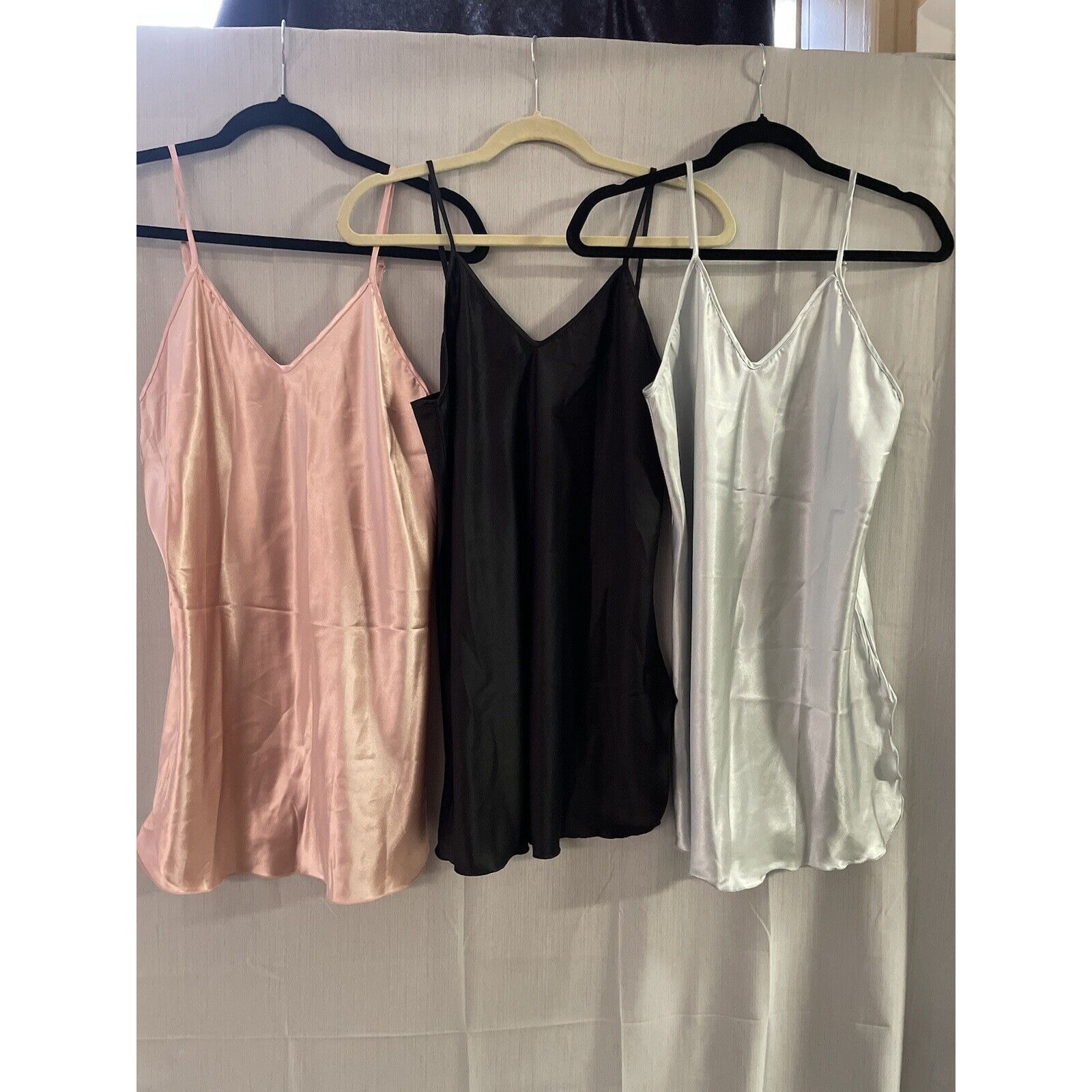 Satin Spaghetti String Woman's Slip Tanks Y2K Sz Medium Set Of 3