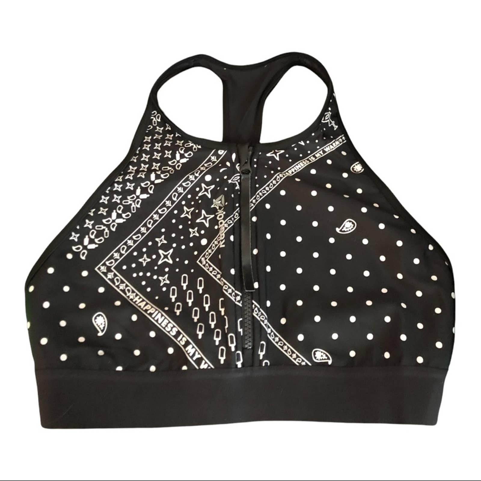 Reebok bandana print “Happiness is my warm-up” mesh T back sports bra