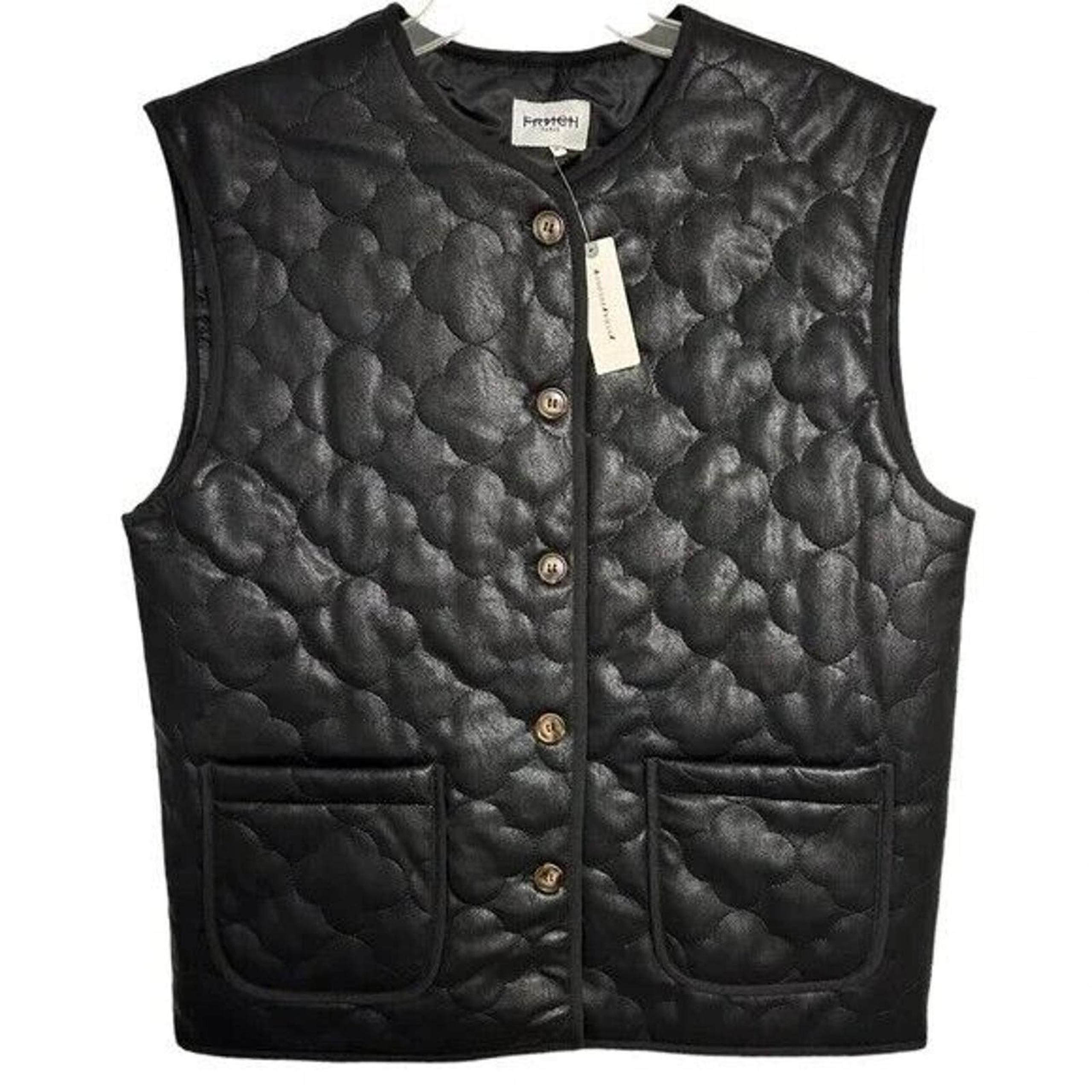 Anthropologie FRNCH x Gisette Faux Leather Sleeveless Quilted Vest Black, OS