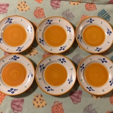 Set of 6 hand painted clay terracotta made in Italy dinner plates !