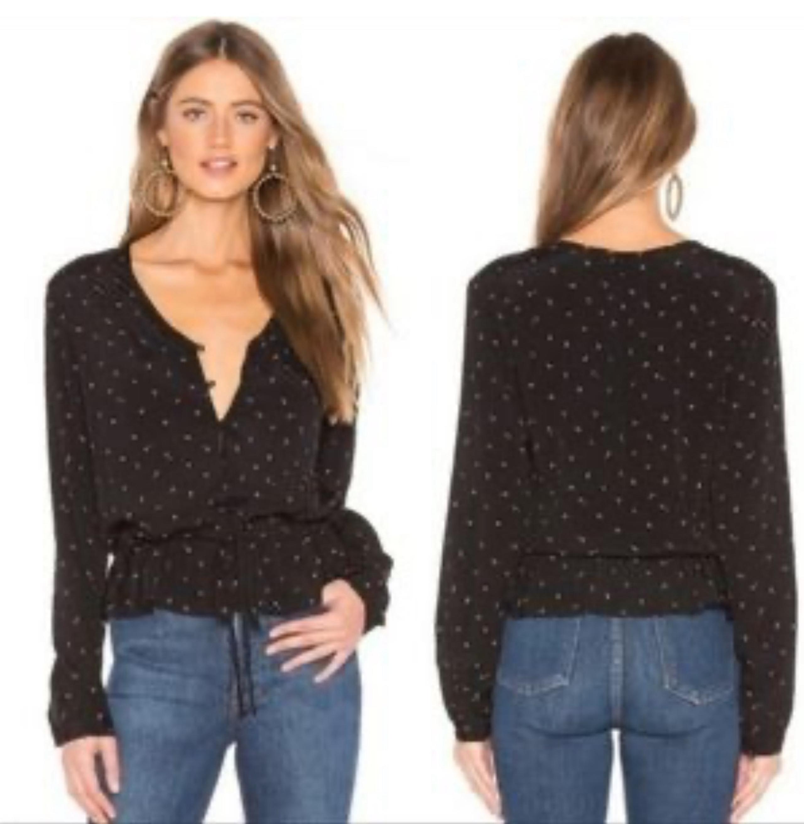 Rails | Beaux Silk Heart Peplum Blouse Long Sleeve | Size Large