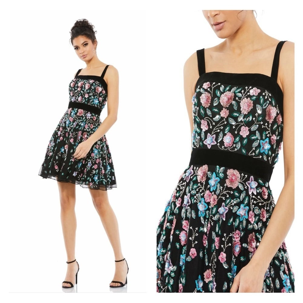 Size 2 Mac Duggal 4984 NWT Enchanting Square Neckline Short Dress