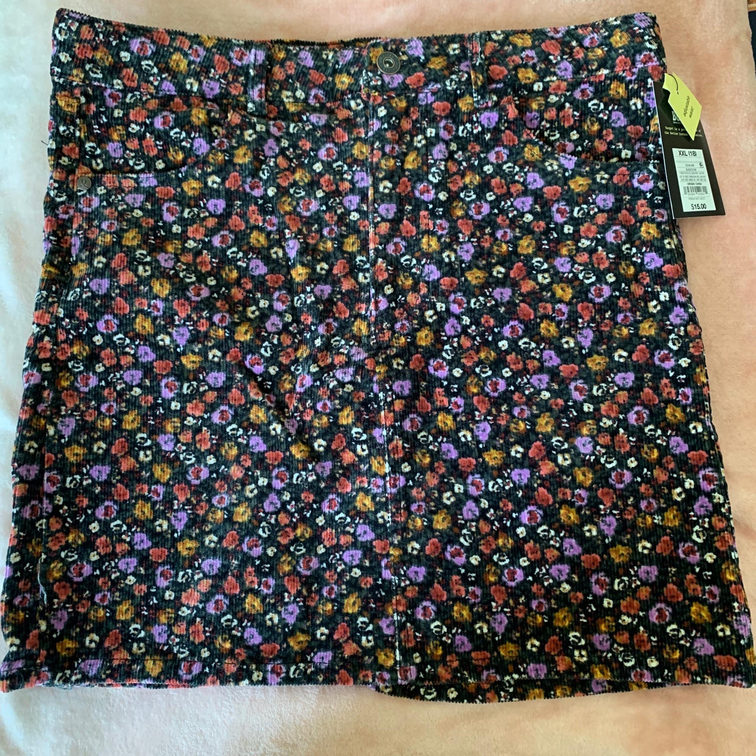 Black floral corduroy skirt