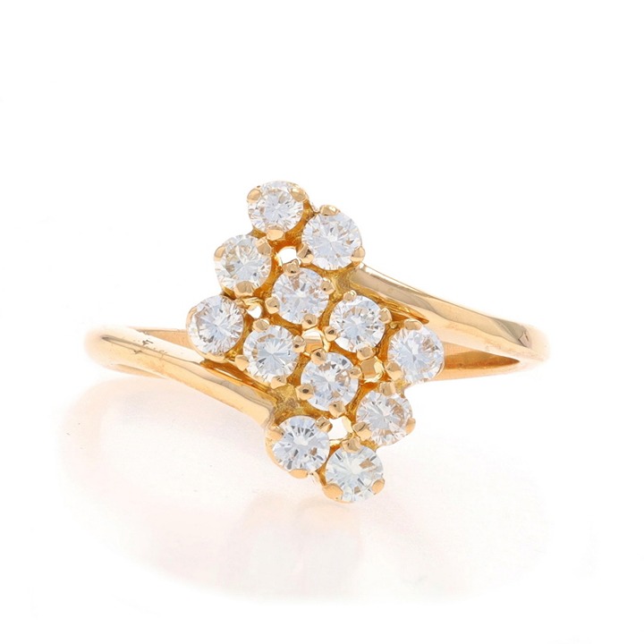 Yellow Gold Diamond Cluster Bypass Ring - 18k Round Brilliant .70ctw LX4116