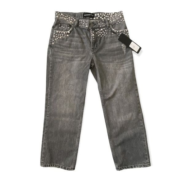 NWT The Kooples Nelly Studded Gray Low Rise Jeans, Size 26