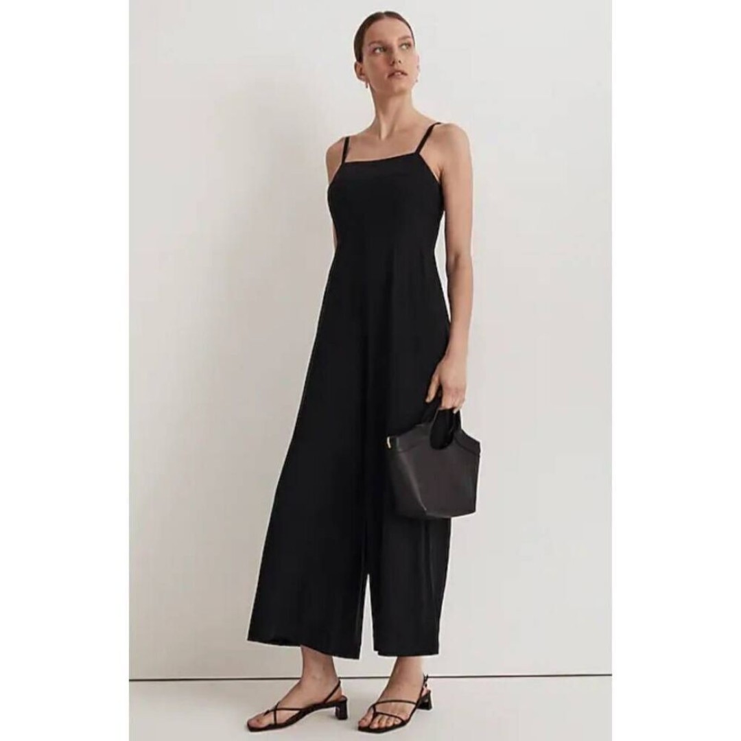 Madewell Amira Square Neck Wide Leg Jumpsuit Black Size 8 NWT
