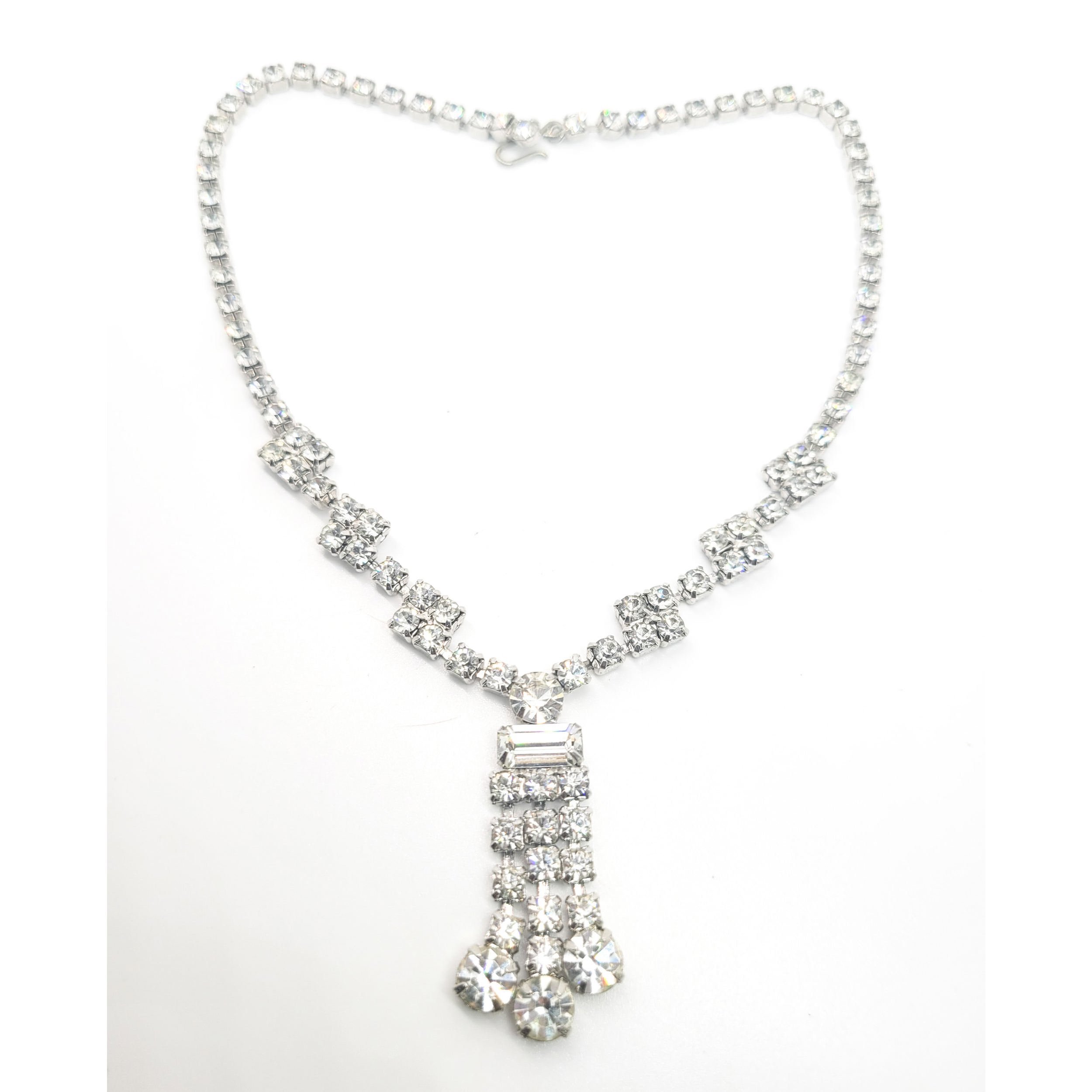 Bright sparkling waterfall chandelier vintage clear rhinestone choker necklace