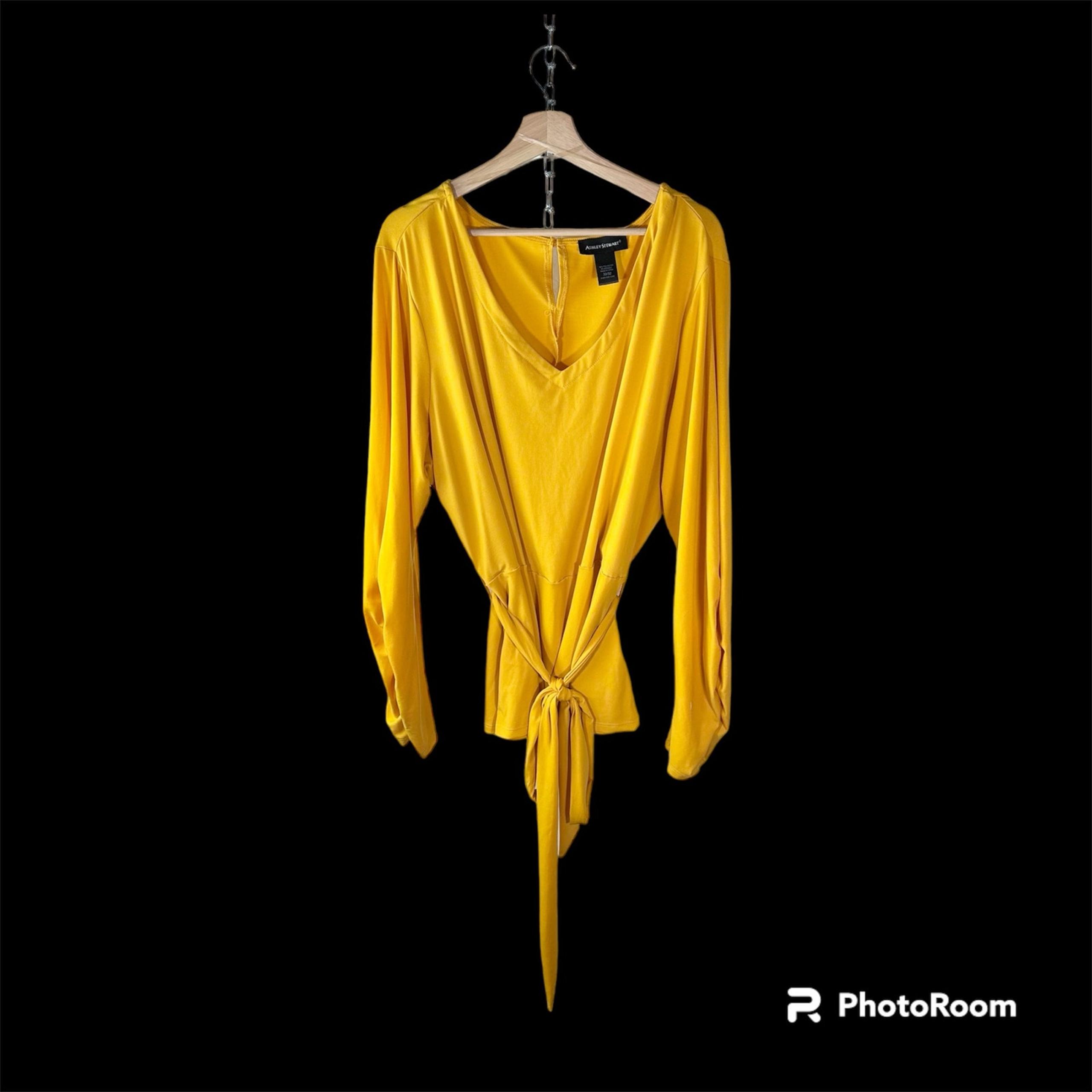 Ashley Stewart Women's 30/32 Yellow Long Sleeved Ruched Peplum Top Blouse