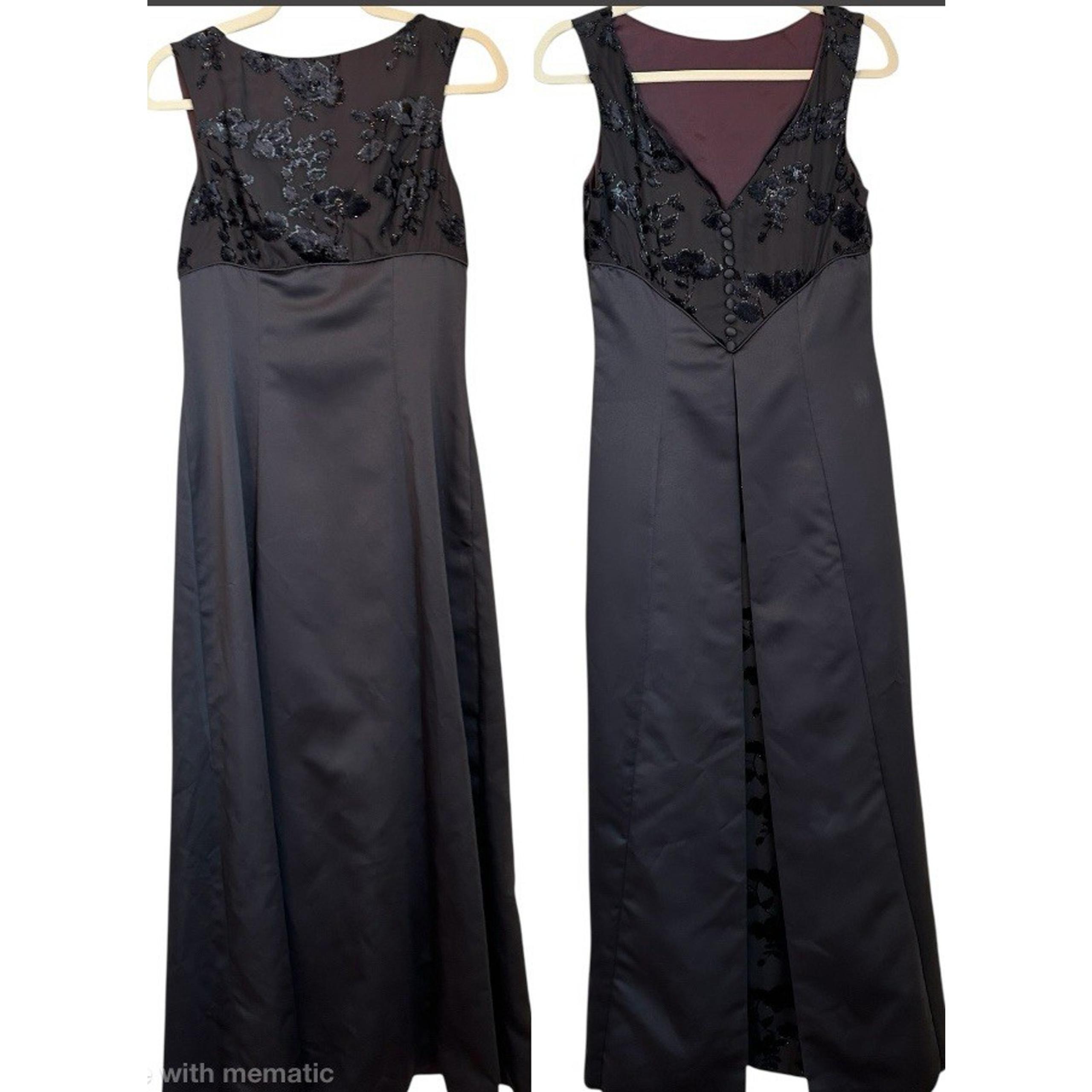Michaelangelo Womens Size 8 Black Satin Velvet Burnout Whimsigoth Event Dress
