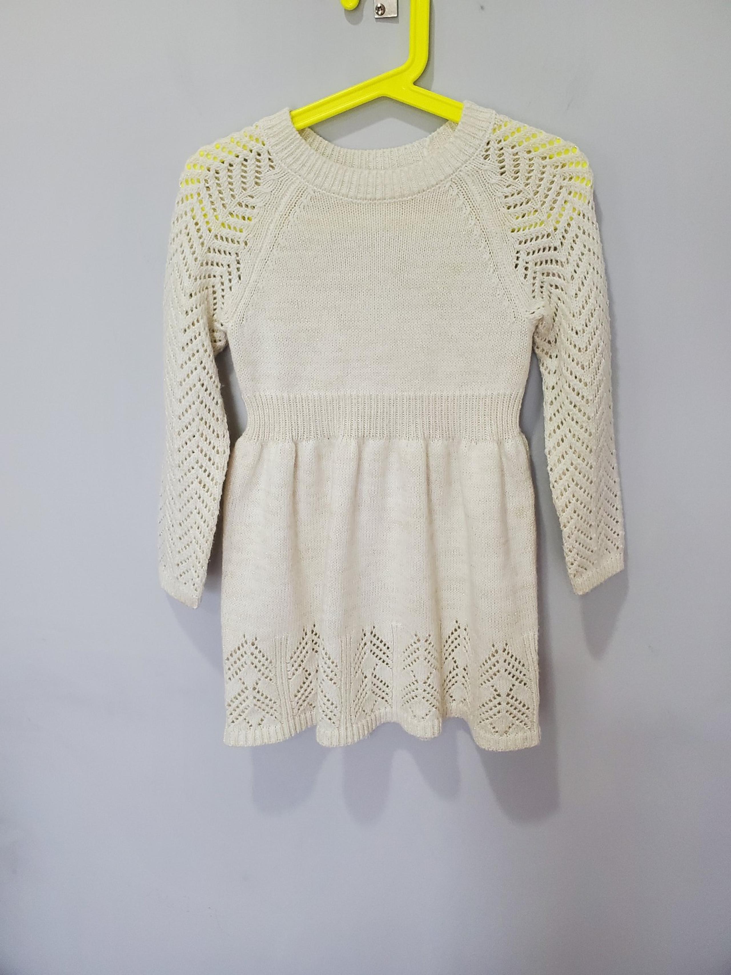 Cat & Jack Knit Sweater Dress Ivory with gold metallic threads Size 3T