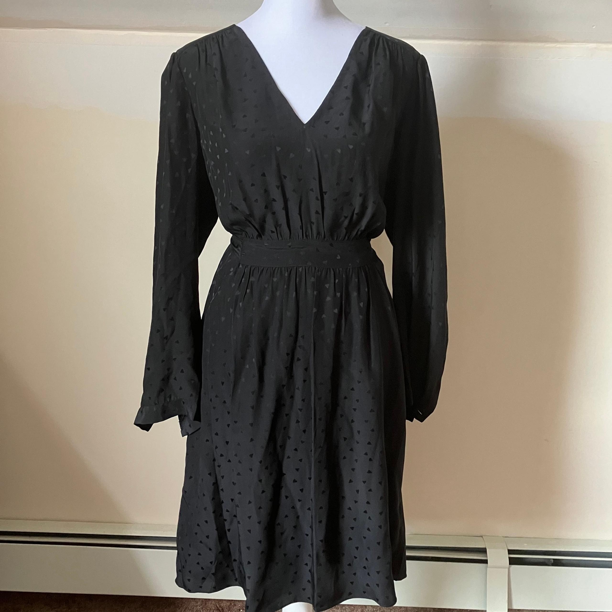 Rebecca Taylor 100% Silk Black Long Sleeve Heart Dress size 8