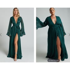NEW Showpo DANGEROUS WOMAN MAXI DRESS PLUNGE THIGH SPLIT DRESS EMERALD Size 14