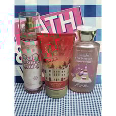 BBW Bright Christmas Morning Fine Fragrance Mist Body Scrub & Shower Gel Wash