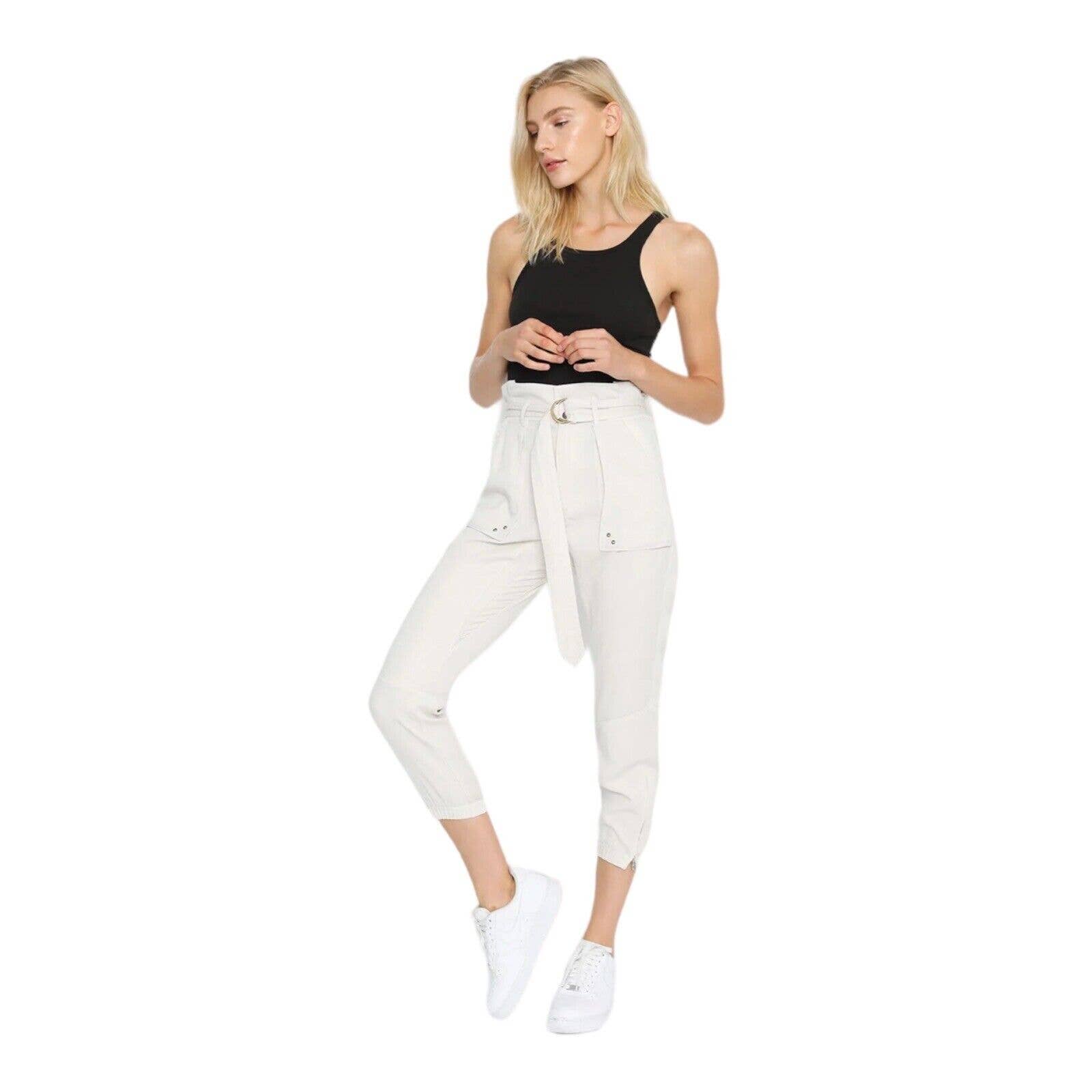 Pam & Gela Paperbag Waist Pant Sand Large New