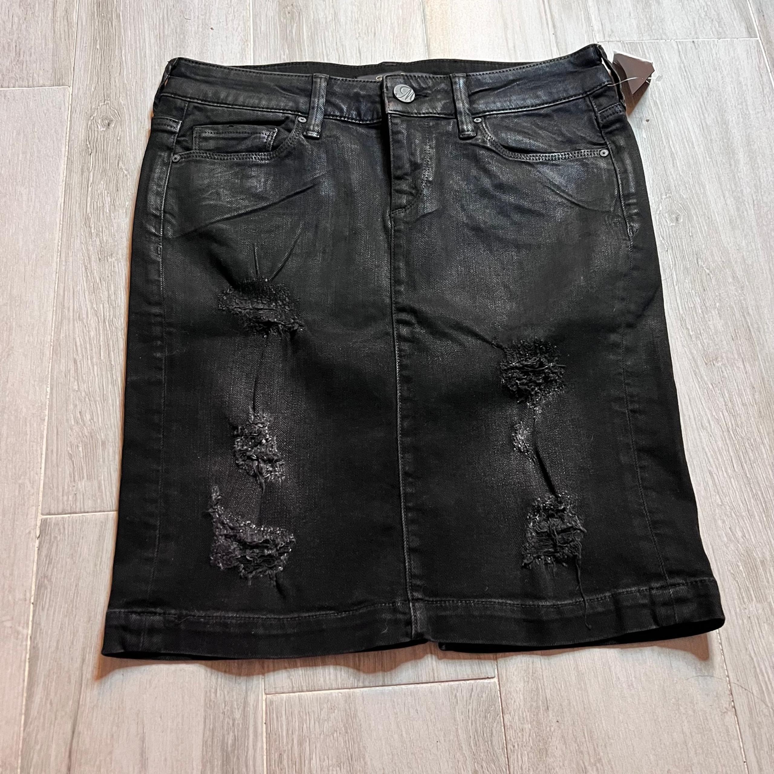 Mavi Black Denim Cotton Distressed Split Hem Skirt, Women’s Size Small
