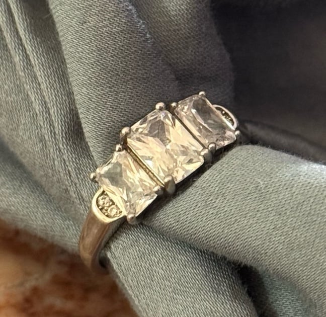 Stunning Sterling Silver Three-Stone Engagement Ring