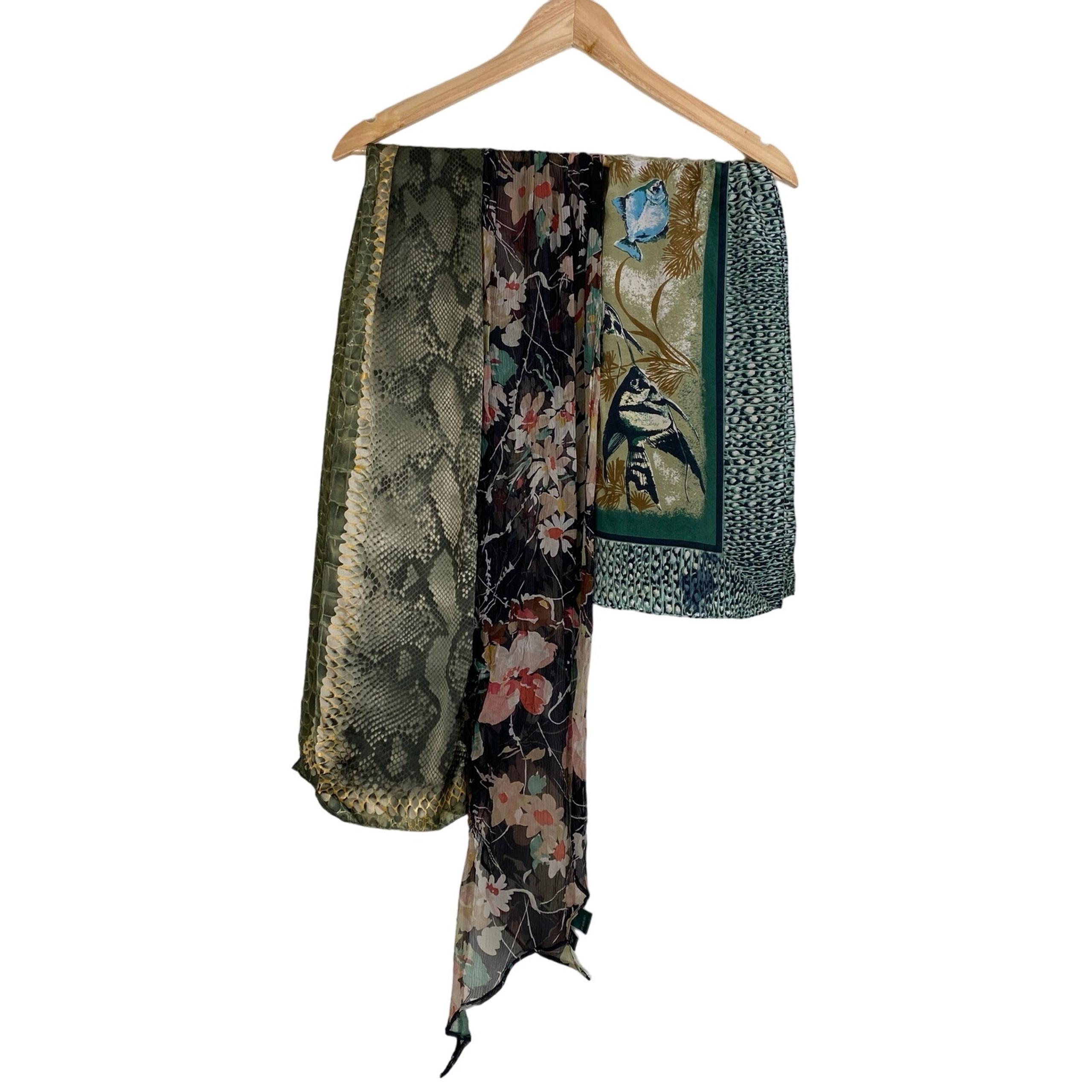 Lot of 3 Womens Scarves Print Green Classic Preppy Vintage
