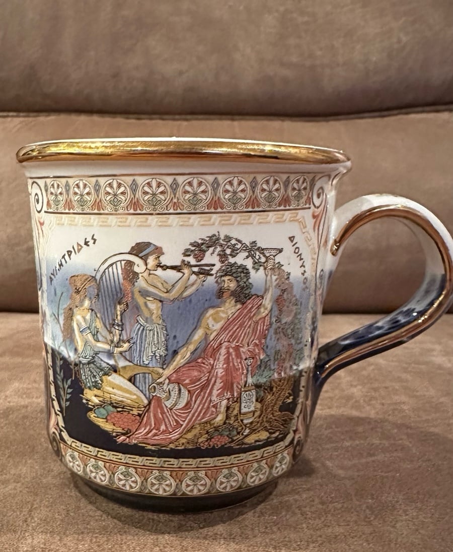 Handmade in Greece Ceramic Teacup with Gold Accents