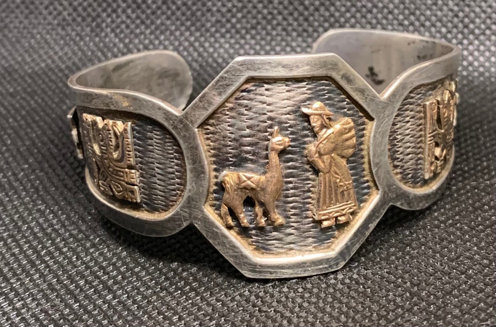 Sterling silver and gold bracelet from Peru. Normal wear for vintage