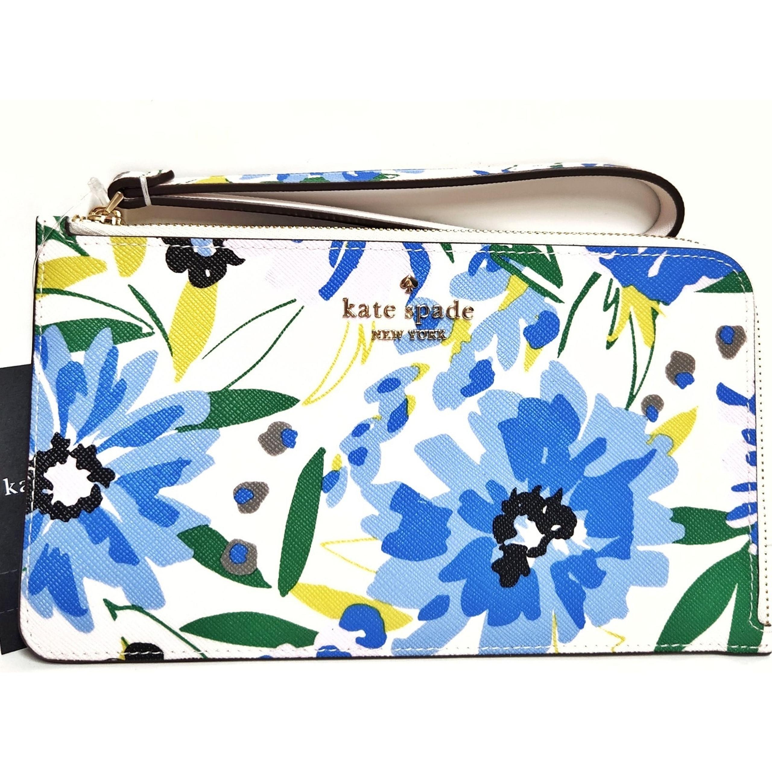 Kate Spade Lucy Festival Floral Printed Medium L-Zip Wristlet Cream Multi NWT
