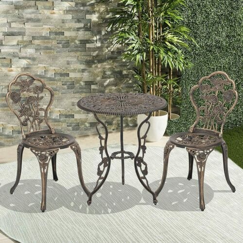 Patio Bistro Furniture Set Outdoor Garden Table Set with Umbrella Hole, 3 Piece