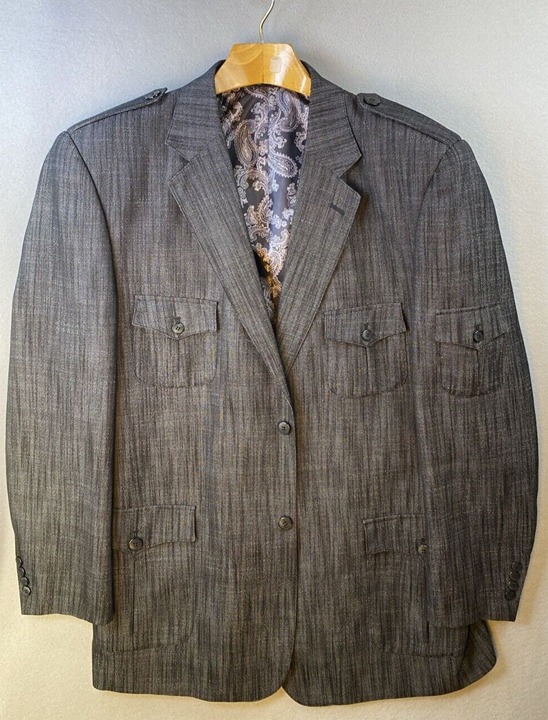 BLU MARTINI Blazer Mens 46L Gray Sport Coat Paisley Lining Contrasting Stitches
