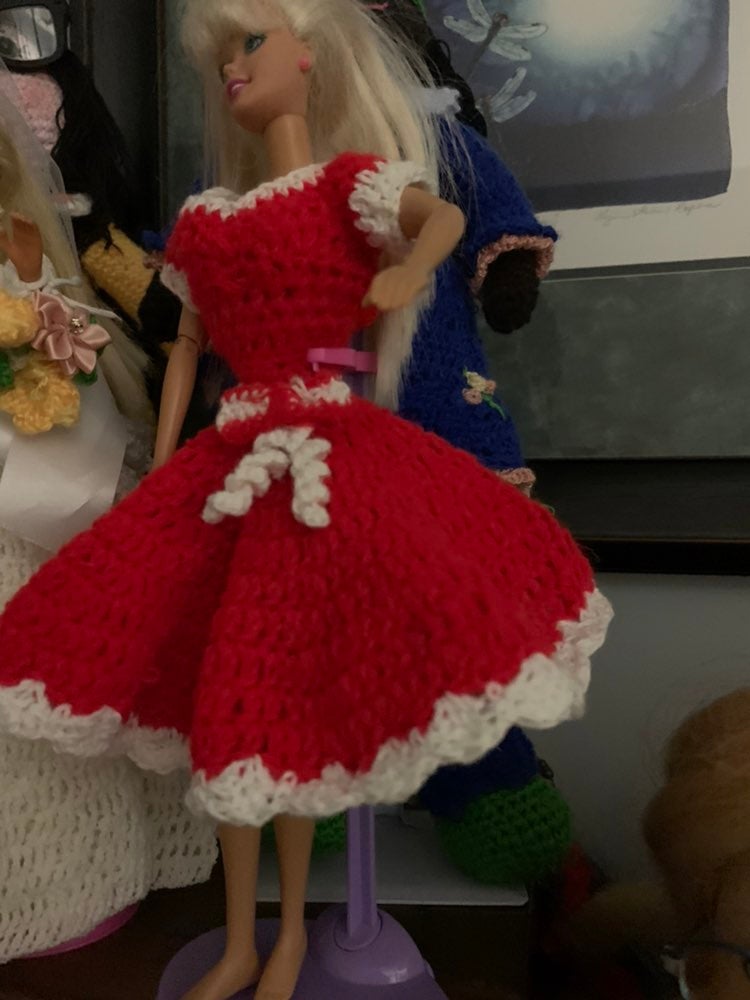 Handmade /11-1/2 doll dress red fit barbie