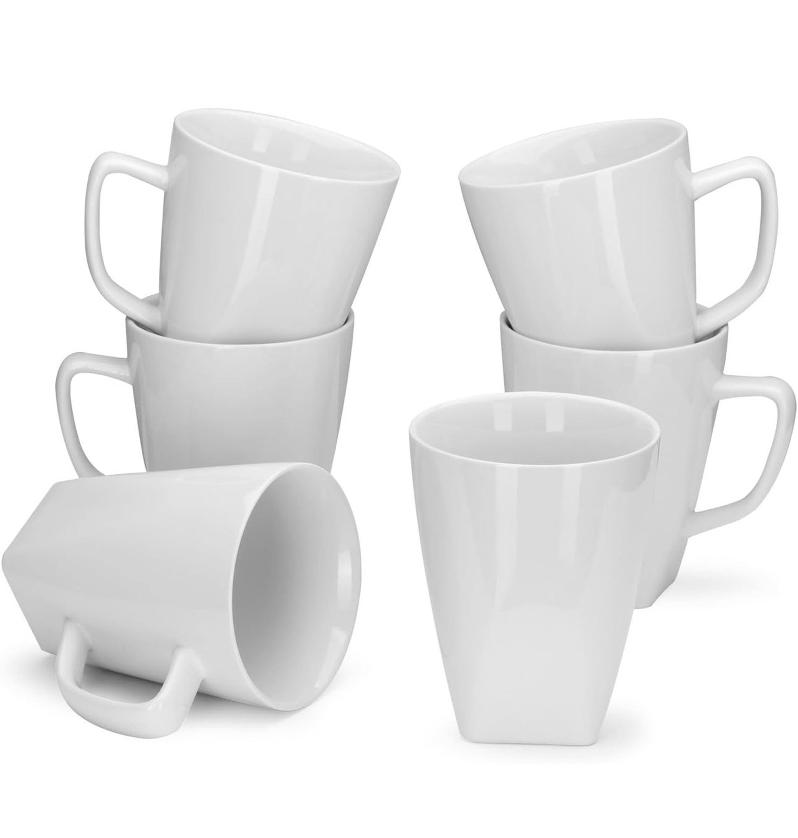 Porcelain Coffee Mugs Set of 6, Large Coffee Cups 14 oz, White Tea Cups, Ceramic