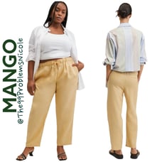 Mango Linen Jogger Trousers Yellow