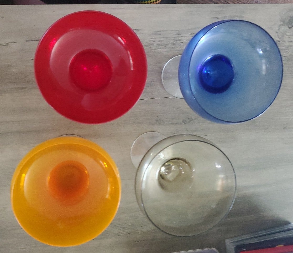 Set of 4 Circleware Red, Orange, Green & Blue Margarita Glasses Hand Blown