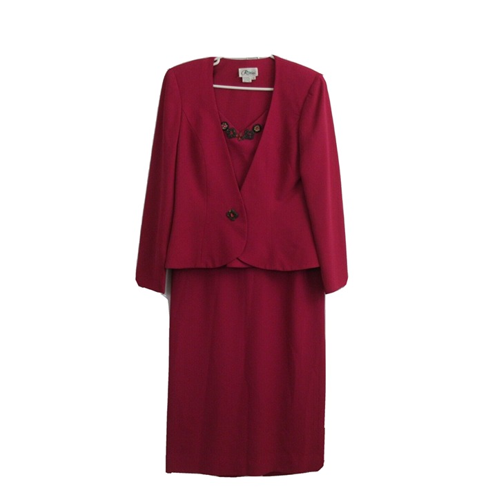 Rimini Formal Dressy Evening 2-Piece Suit Size 10 Raspberry Pink Beaded Neckline