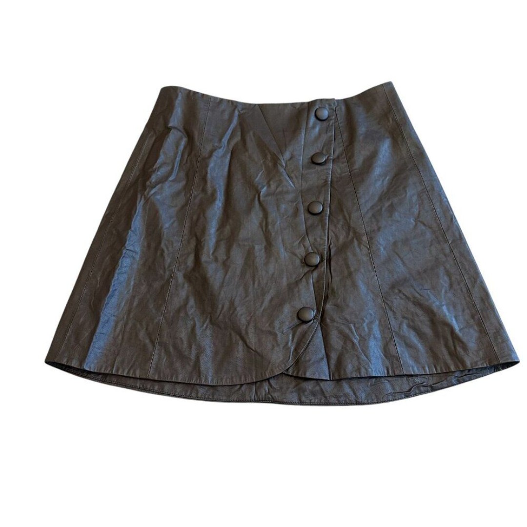 Zara Faux Leather Brown Skirt Asymmetrical Vegan Button-Down Size Small NWT