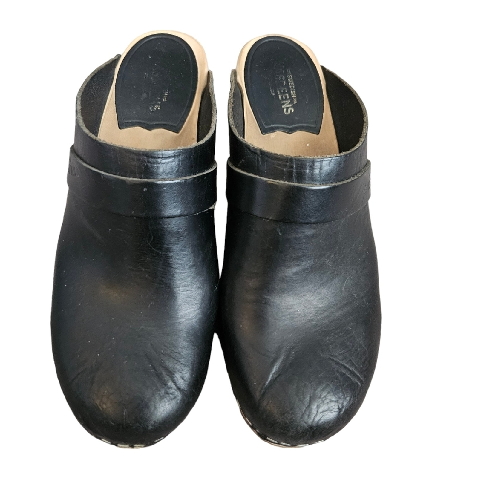 SWEDISH HASBEENS Womens Slip-In Mule/Clog With Wooden Heel Sz 37 or US Sz 7
