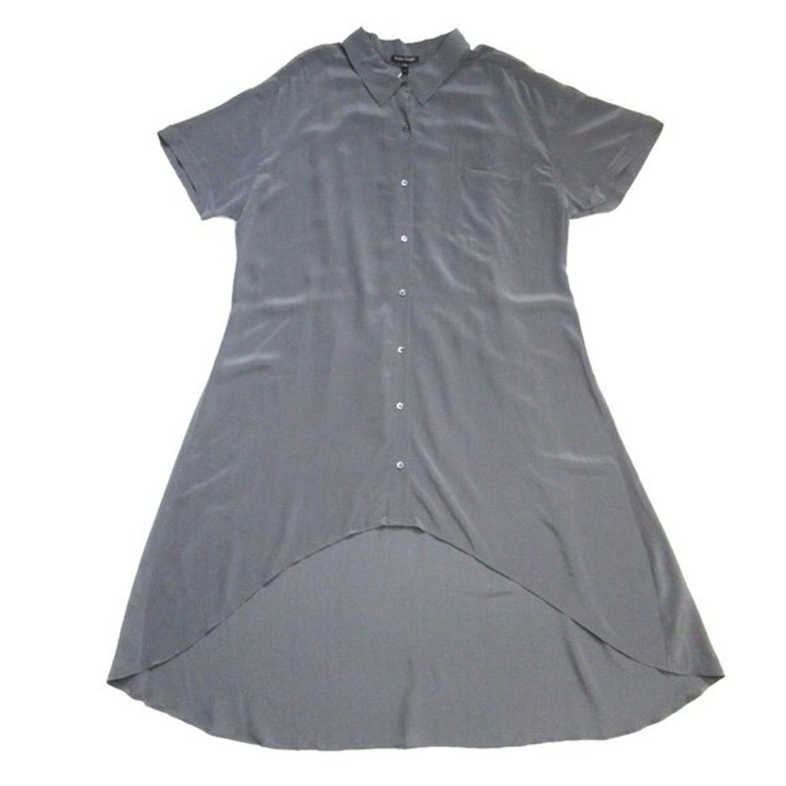 NWT Eileen Fisher Classic Collar in Ash Gray Silk Crepe de Chine Hi Low Dress L