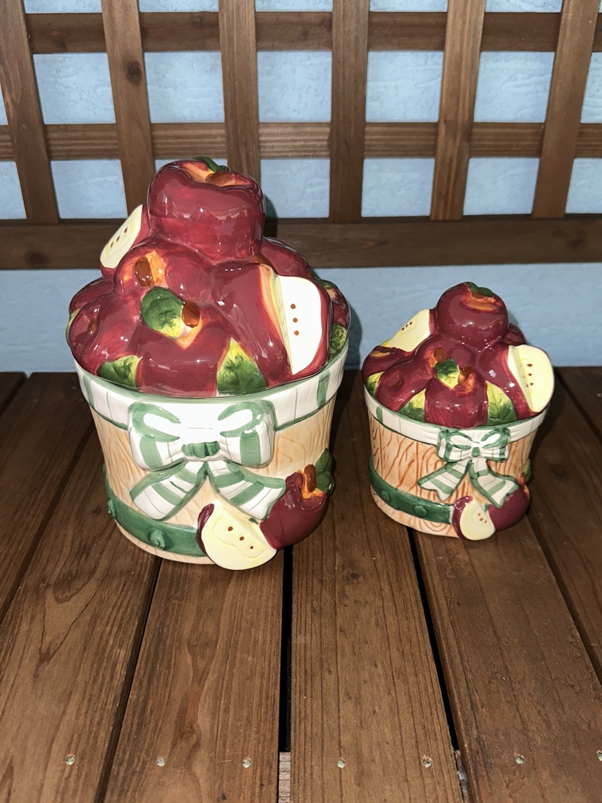 Set of 2 Vintage Apple Kitchen Canisters.