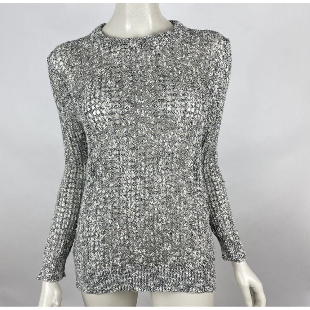 Theory Linen Cotton Mesh Knit Sweater Women M Long Sleeve Pullover Crew Neck