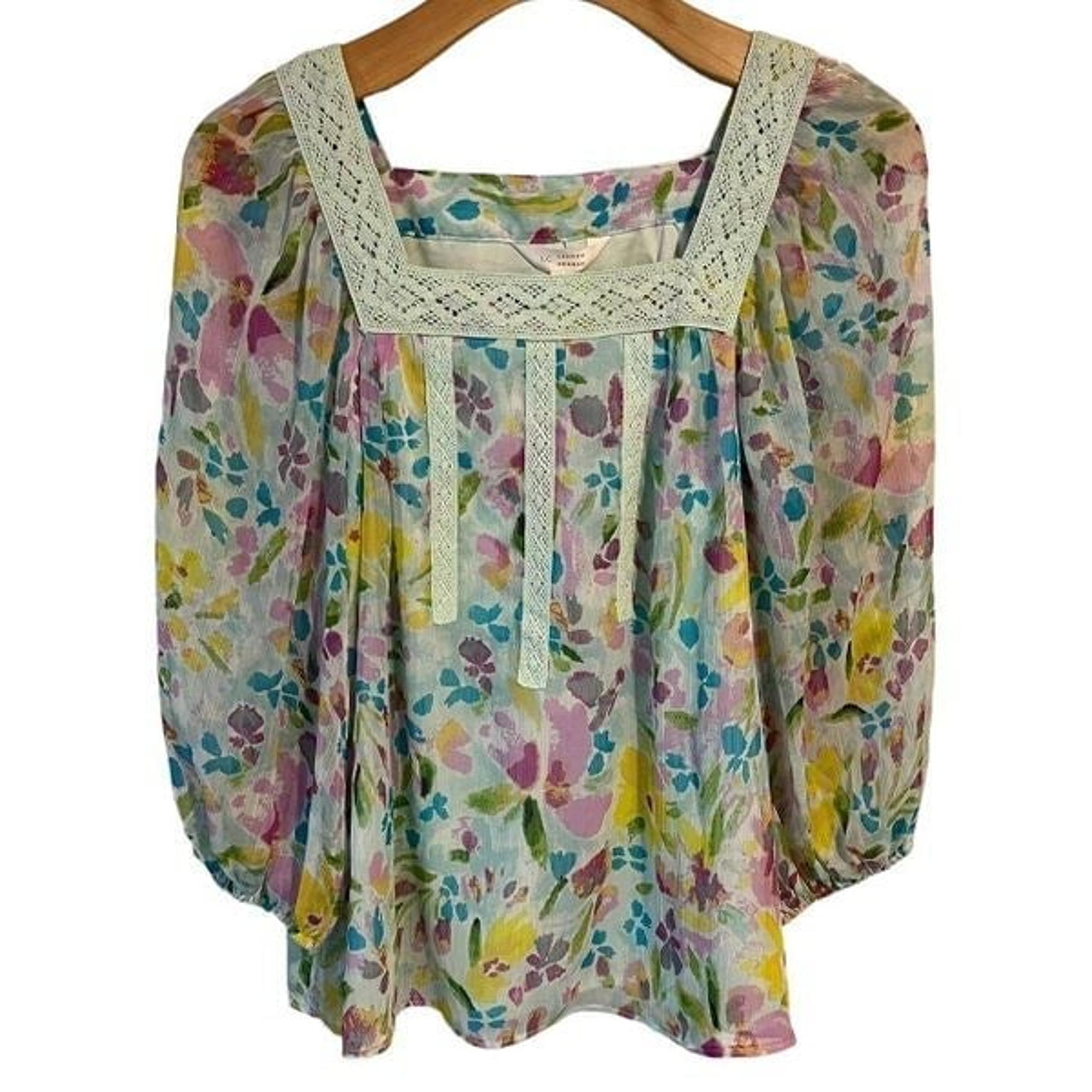 LC Lauren Conrad Shirt Womens PS Petite Small Floral Lace Sheer Top Blouse NEW