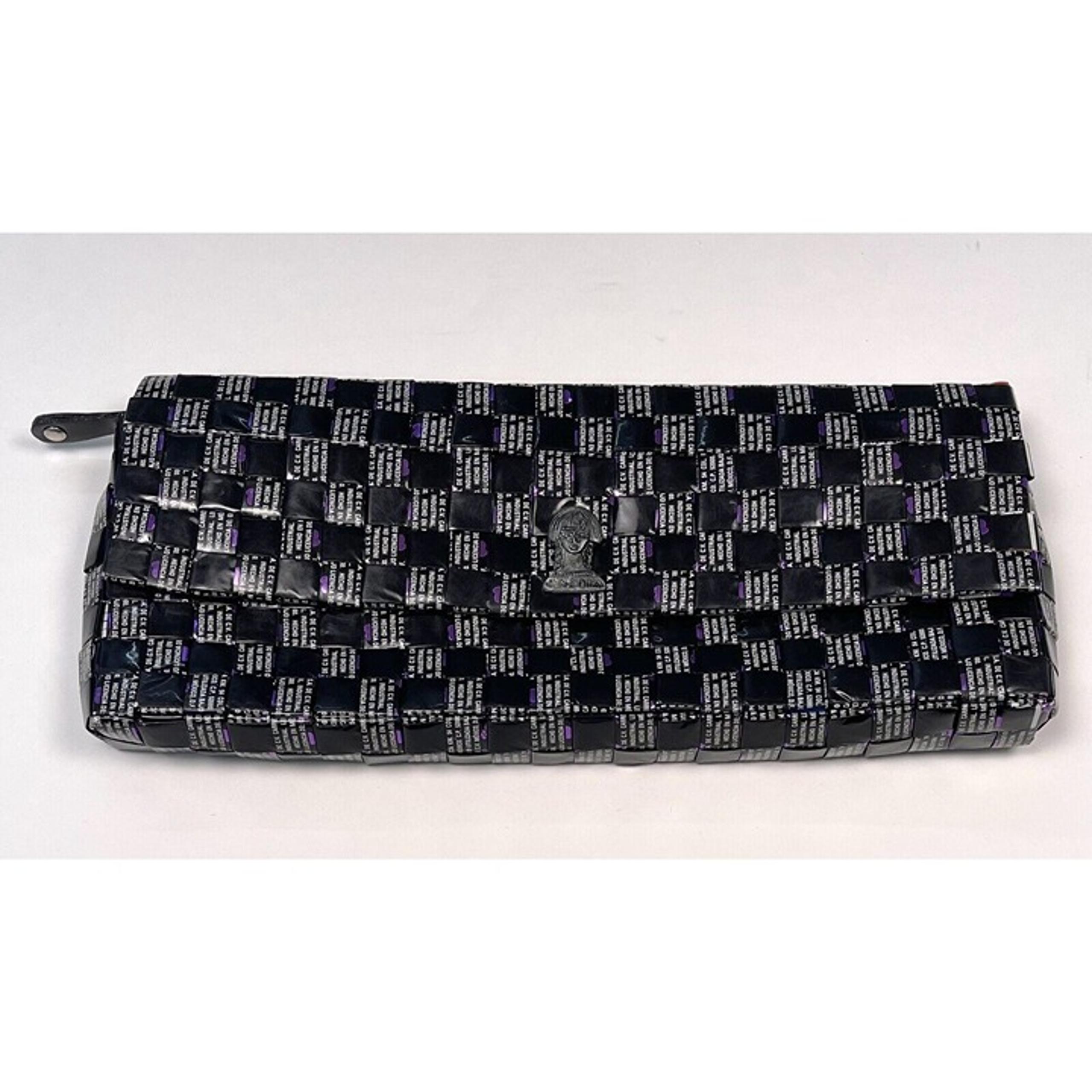 NAHUI OLLIN Womens 12"x5" Black/Purple Wrapper Envelope CLUTCH Handbag Purse EUC