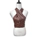 4SI3NNA Paulita Halter Cropped Top Faux Leather Sleeveless Solid Brown W XS NWOT