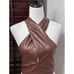 4SI3NNA Paulita Halter Cropped Top Faux Leather Sleeveless Solid Brown W XS NWOT