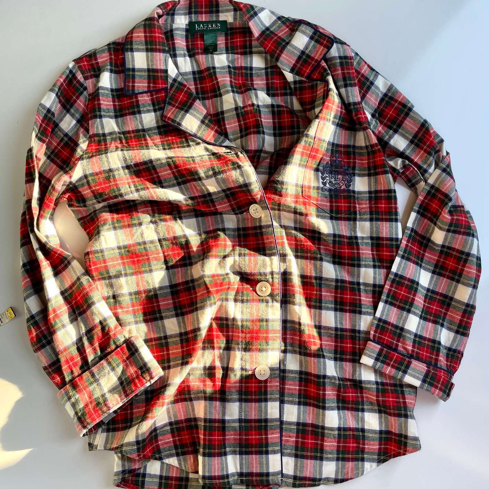 Lauren Ralph Lauren Red Green Plaid Pajama Top, M