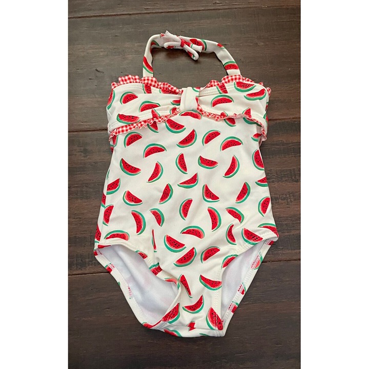 Janie Jack Watermelon Picnic One Piece Swim Swimsuit Bow Halter Girl 18 24 18-24