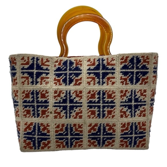 Vintage Handmade Hand Crafted Carpet Knit Bag Purse Handbag
