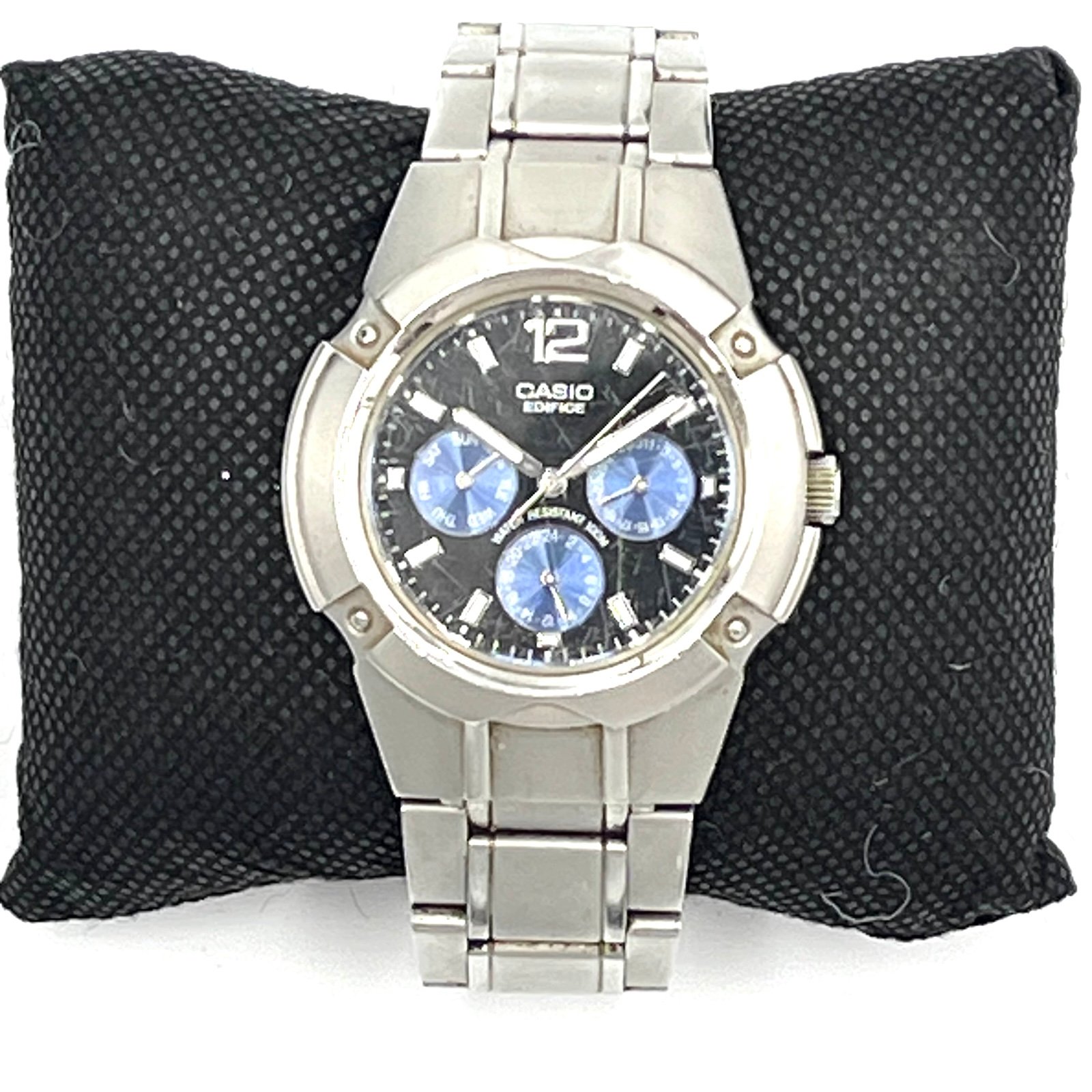 Casio Edifice EF-303 Water Resistant Chronograph Black Face Blue Dials Watch