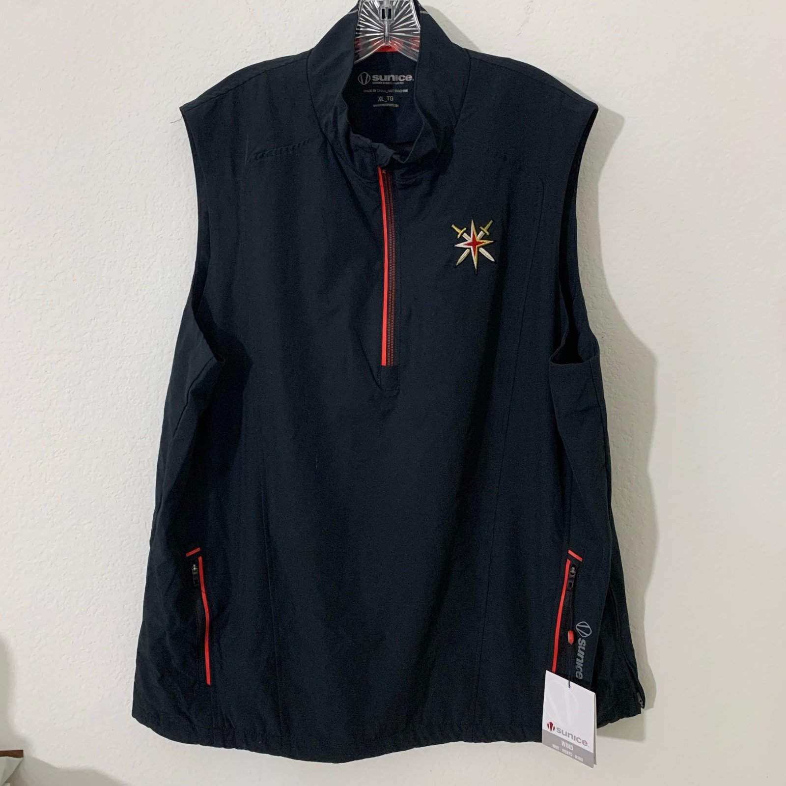 Sunice Men’s Kiefer Windwear Vest XL Black NHL VGK Vegas Golden Knights Logo Zip