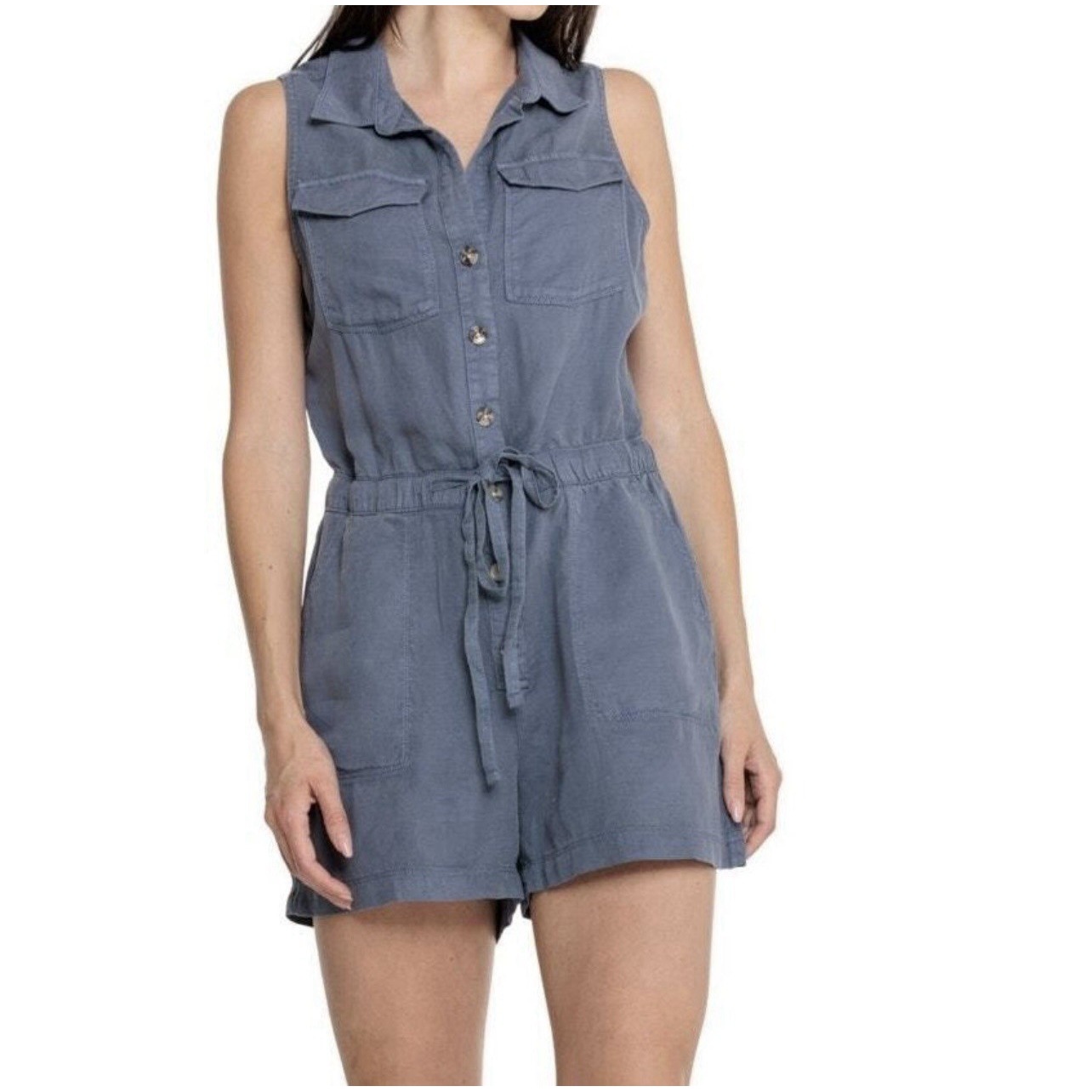 NWT Nicole Miller Linen Blend Romper Shorts, Sleeveless,Drawstring Waist, Sz 10